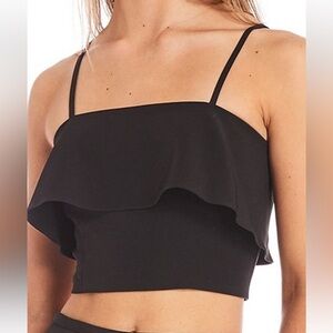 Gianni Bini Lynn Woven Square Neck Spaghetti Strap Layered Ruffle Crop Top
